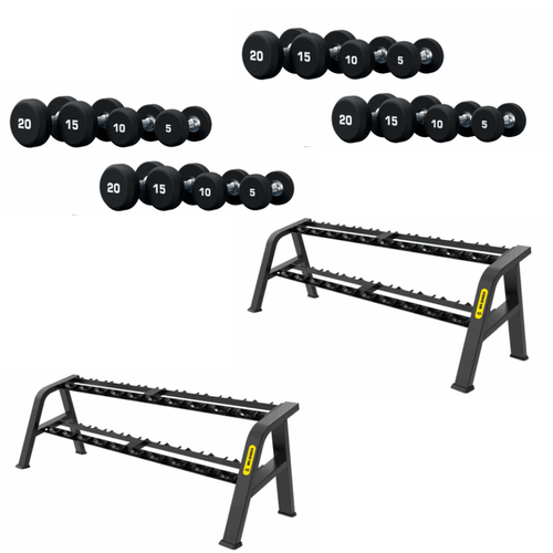 2,5kg To 50kg Maxfit PU Round Dumbbell Set Including Two Dumbbell Racks