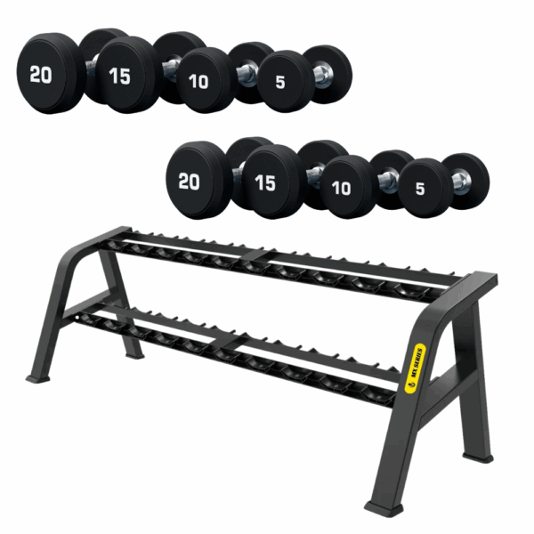 27,5kg To 50kg Maxfit PU Round Dumbbell Set Including Dumbbell Rack