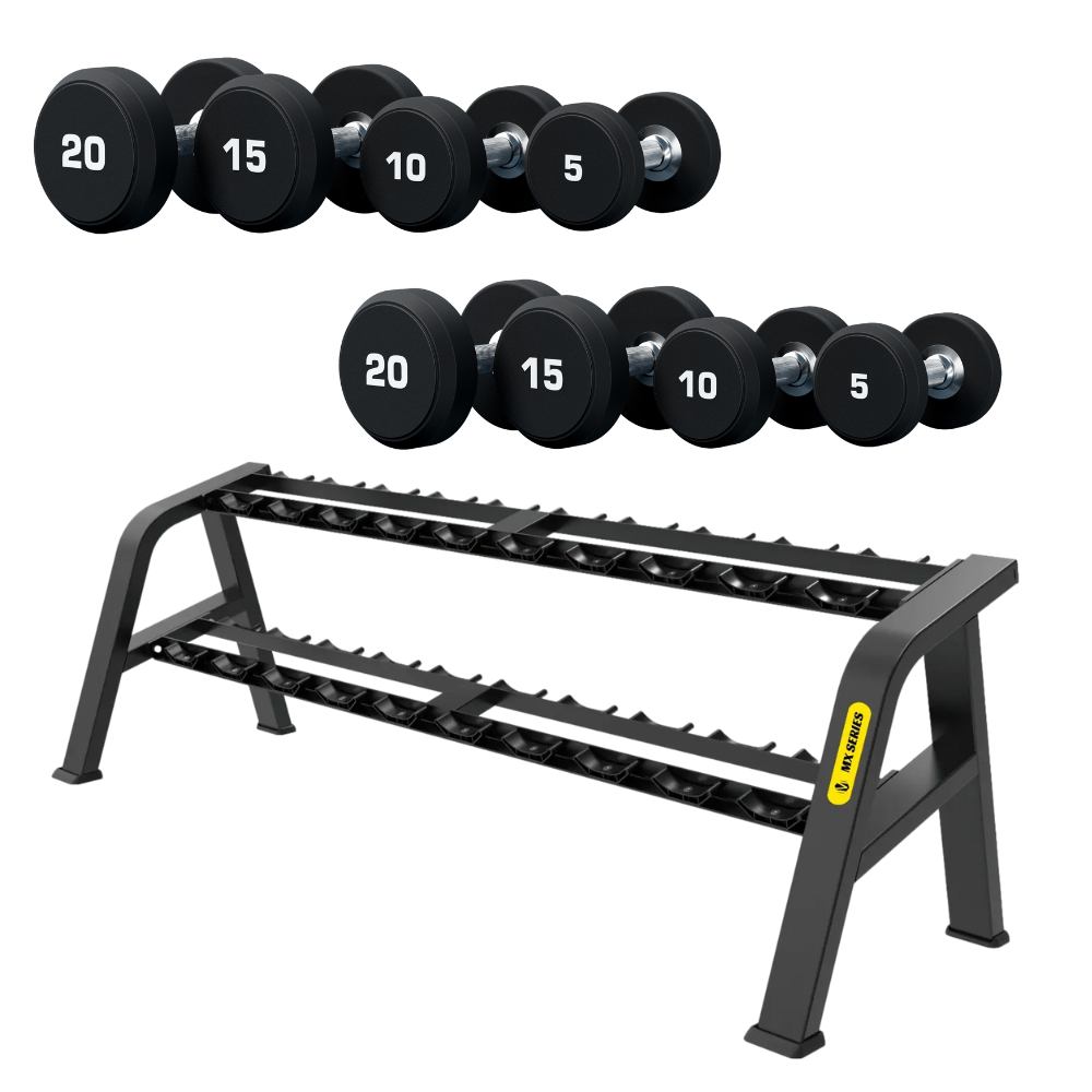 2.5kg To 25kg Maxfit PU Round Dumbbell Set Including Dumbbell Rack