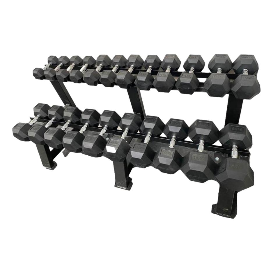 2.5kg - 30kg Hex Dumbbells Set and 2 Tier Commercial Dumbbell Rack